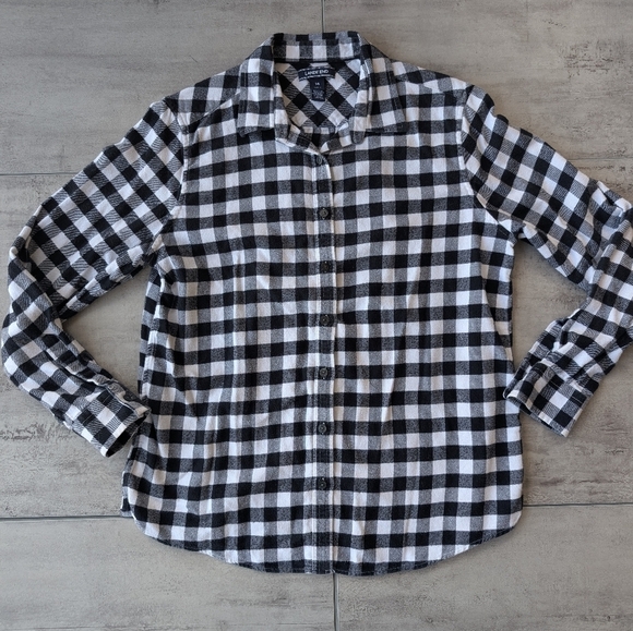 Lands' End Tops - Land's End Women's Black White Plaid Button Up Flannel Shirt Size 14 Y2K